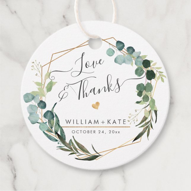 Rustik Grönska Eukalyptus Love+Tack Gåvor Etiketter (Framsida)