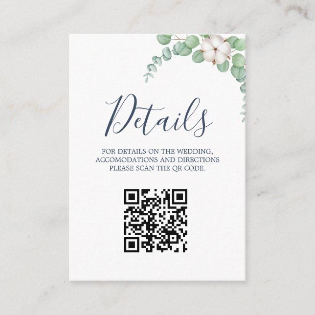 Rustik grönska Eukalyptus Sommarbröllop.  Tilläggskort (Framsida)