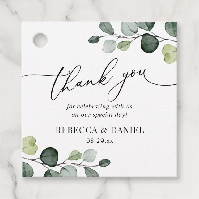 Rustik Grönska Eukalyptus Tack Gåvor Etiketter (Framsida)