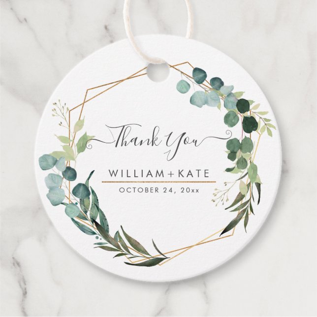 Rustik Grönska Eukalyptus Tack Gåvor Etiketter (Framsida)