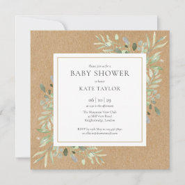 Rustik Grönska Neutral Allt-i-ett Baby Shower Inbjudningar