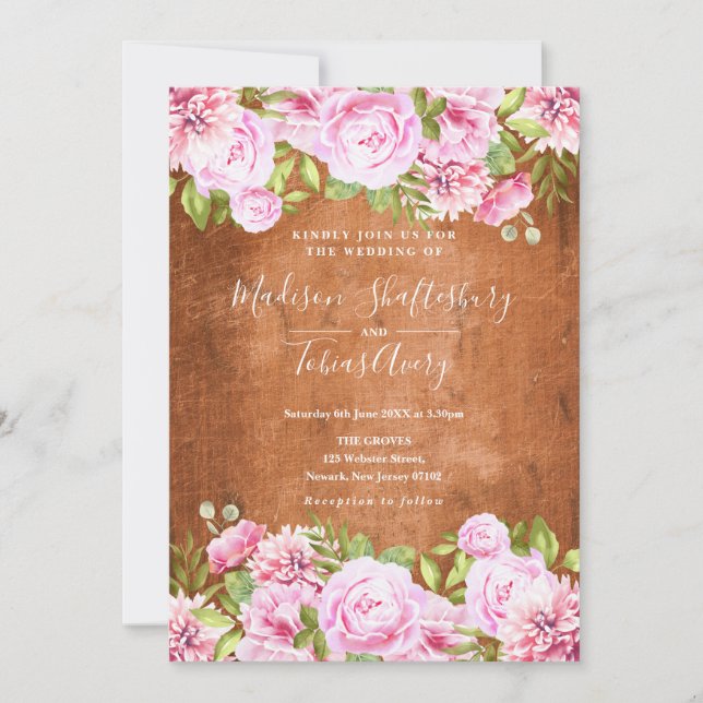 Rustik Grönska Rosenskär Peony Bröllop Inbjudningar (Framsida)