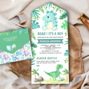Rustik Grönska Söt Teal Dinosaurie Babyfirande