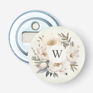 Rustik grönska Vit blomster monogram bröllop Flasköppnare