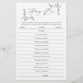 Rustik grönskande vinterbröllosdusch Honey-Do-spel