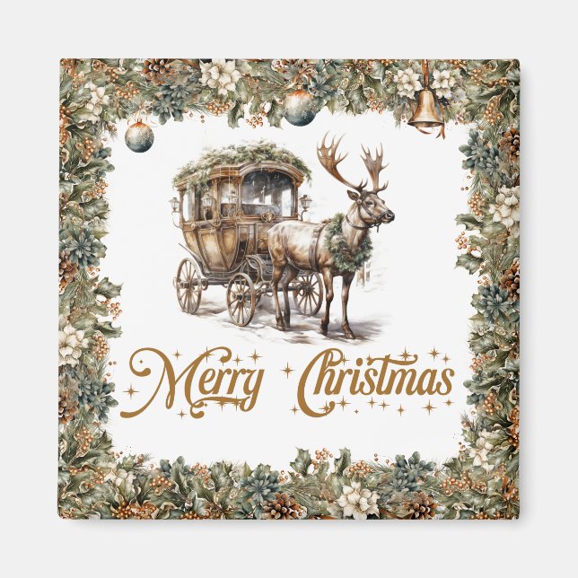 Rustik grönt andedräkt aux guld Reindeer Magnet (Framsidan)