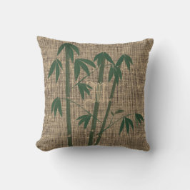 Rustik Grönt Bamboo Plant Canvas Pillow Kudde