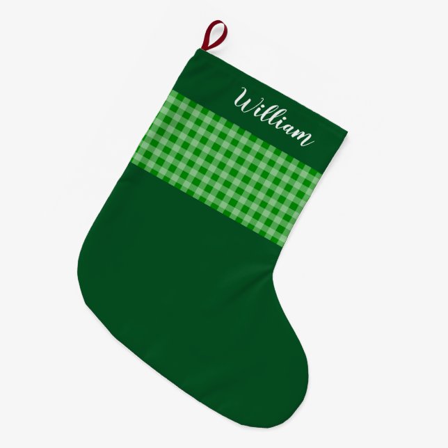 Rustik Grönt Buffalo Plaid Personlig Stor Julstrumpa (Framsidan (Hängande))