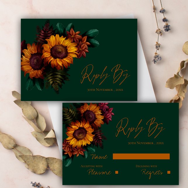 Rustik Grönt Burnt Orange Blommigt Bröllop OSA Kort (Rustic Green Burnt Orange Floral Wedding RSVP Card)