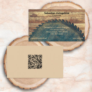 Rustik Grönt Circular Saw Carpentry QR Code Back Visitkort