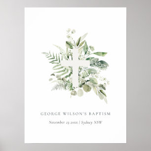 Rustik Grönt Eucalyptus Fern Foliage Kor Baptism Poster