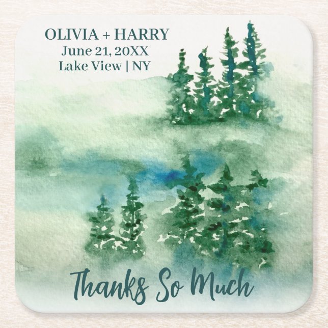 Rustik Grönt Forest Gräs Träd Underlägg Papper Kvadrat (Framsidan)