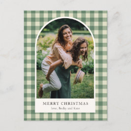 Rustik Grönt Gingham Arch Photo Modern jul Helg Vykort