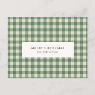Rustik Grönt Gingham Modern jul Helg Vykort