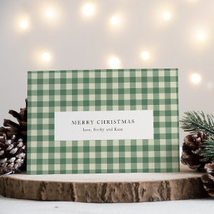 Rustik Grönt Gingham Modern jul Julkort
