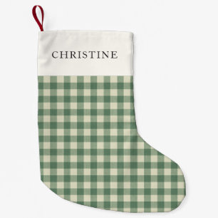 Rustik Grönt Gingham Modern jul Liten Julstrumpa