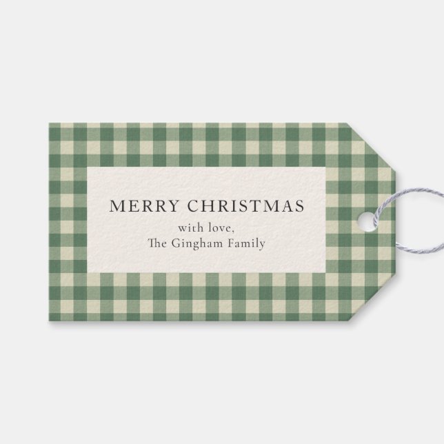 Rustik Grönt Gingham Modern jul Presentetikett (Framsidan (Horisontell))