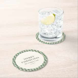 Rustik Grönt Gingham Modern jul Underlägg Papper Rund