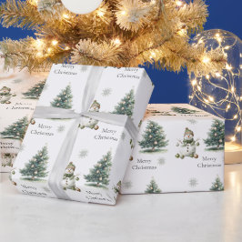 Rustik Grönt Guld Cream Snögubbe Julgranar Presentpapper