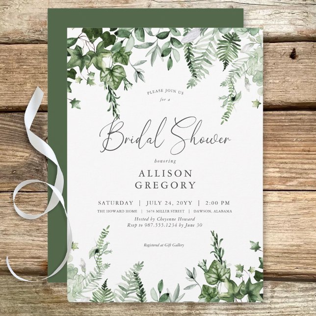 Rustik Grönt Ivy & Sage Möhippa Inbjudningar (Rustic Green Ivy & Sage Bridal Shower Invitation)