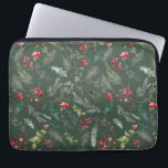 Rustik Grönt Jul - Foliage Botanical Mönster Laptop Fodral<br><div class="desc">Mönster har rosade blommigtar med vattenfärg,  bär och vinter-grön för ett festligt utseende.</div>