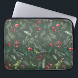 Rustik Grönt Jul - Foliage Botanical Mönster Laptop Fodral<br><div class="desc">Mönster har rosade blommigtar med vattenfärg,  bär och vinter-grön för ett festligt utseende.</div>