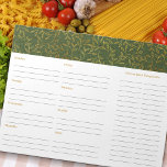 Rustik Grönt Linen Meal Planner och Livsmedel List Anteckningsblock<br><div class="desc">Enkel design för veckomålsplaneraren och livsmedel-listan eller din vanliga veckoarrangör och att göra lista. Konstruktionen har ett gräns av det rustiska land-linnet i grönt med bra guld löv mönster. Den här plattan innehåller 40 sidor, där du kan skriva ut varje sida i måltider för varje veckodag, anteckningar i extra och...</div>