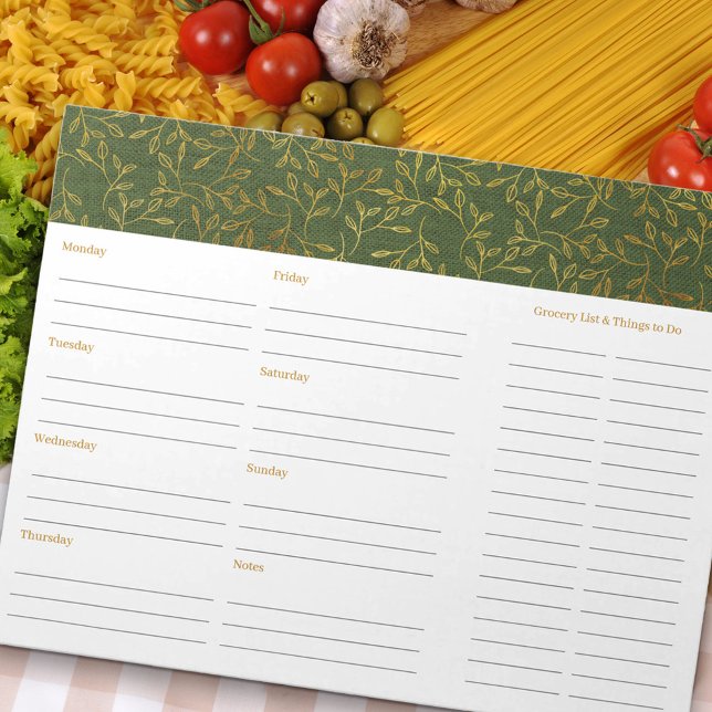 Rustik Grönt Linen Meal Planner och Livsmedel List Anteckningsblock (Skapare uppladdad)