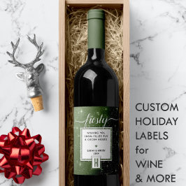 Rustik Grönt Monogram FROSTY ❄️ Snowy Vibe Vinflaska Etikett