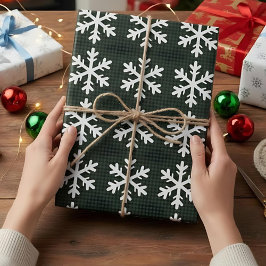 Rustik Grönt och Black Play Snowflake-jul Presentpapper
