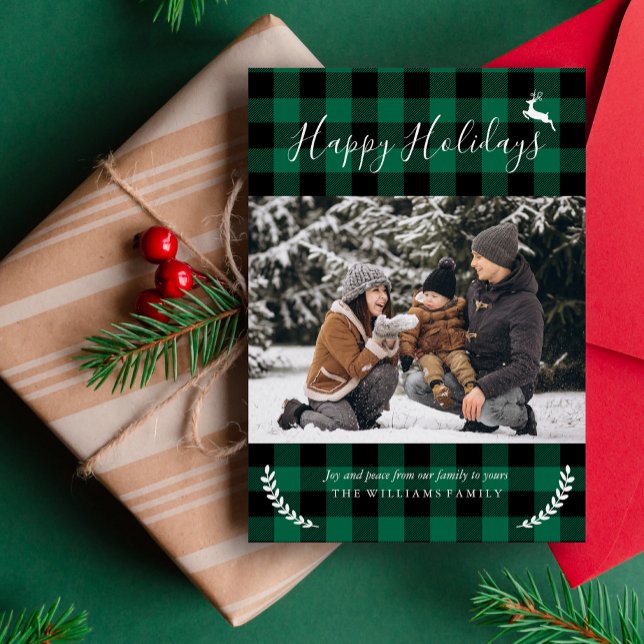 Rustik Grönt Play-familjens julfoto Julkort (Skapare uppladdad)