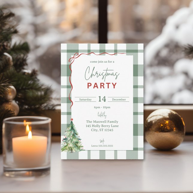 Rustik Grönt Play-julparinbjudan Inbjudningar (Rustic Plaid Christmas Party Invitation)