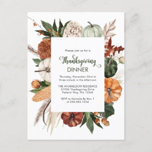 Rustik Grönt Pumpkin Thanksgiving Dinner Inbjudan
