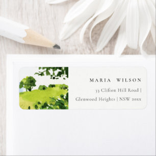 Rustik Grönt Watercolor Countryside Backe Adress Returadress Etikett