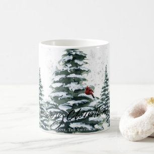 Rustik Grönt Winter Gräs Träd Red Cardinal Bird Kaffemugg