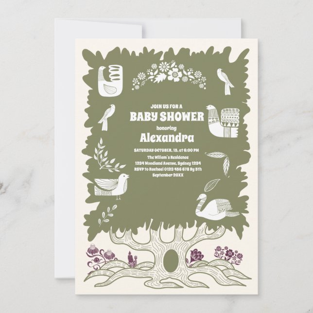 Rustik Grönt Woodland Fern Baby Shower Inbjudningar (Framsida)