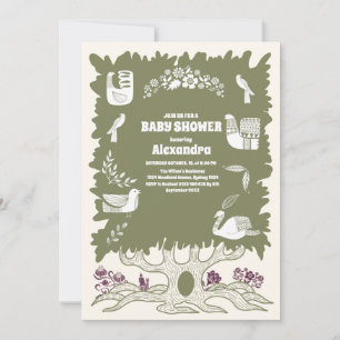 Rustik Grönt Woodland Fern Baby Shower Inbjudningar