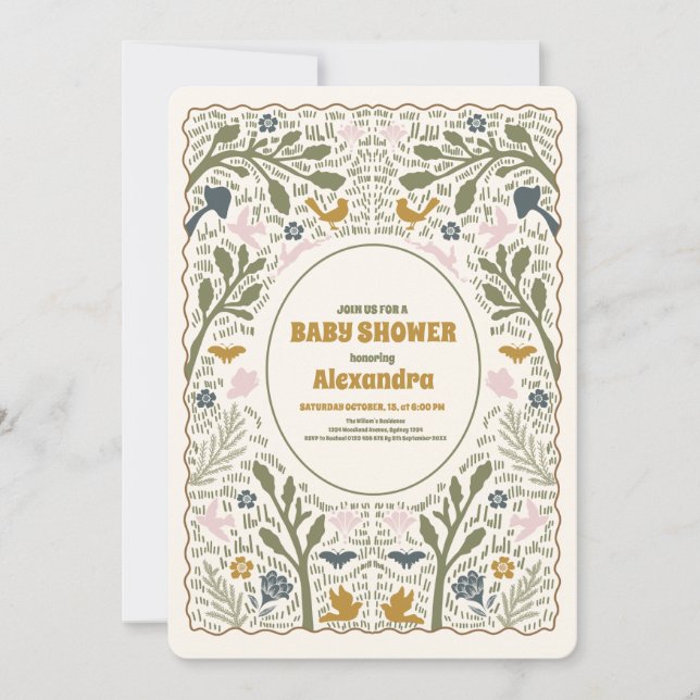 Rustik Grönt Woodland Fern Baby Shower Inbjudningar (Framsida)