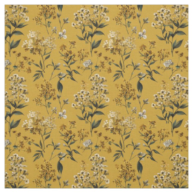Rustik gul botanisk boho vintage blommig tyg (Provkarta)