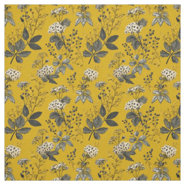 Rustik gul botanisk boho vintage blommig tyg (Provkarta)