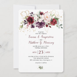 Rustik guld burgunder vin rosablommande bröllop inbjudningar