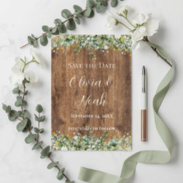 Rustik Guld Eukalyptus & Vit Blommig Trä STD Inbjudningar