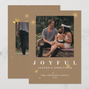 Rustik Guld Glädjerik Jul Två Foto Julkort