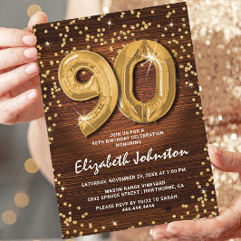 Rustik Guld Glitter 90-årsdag Inbjudningar