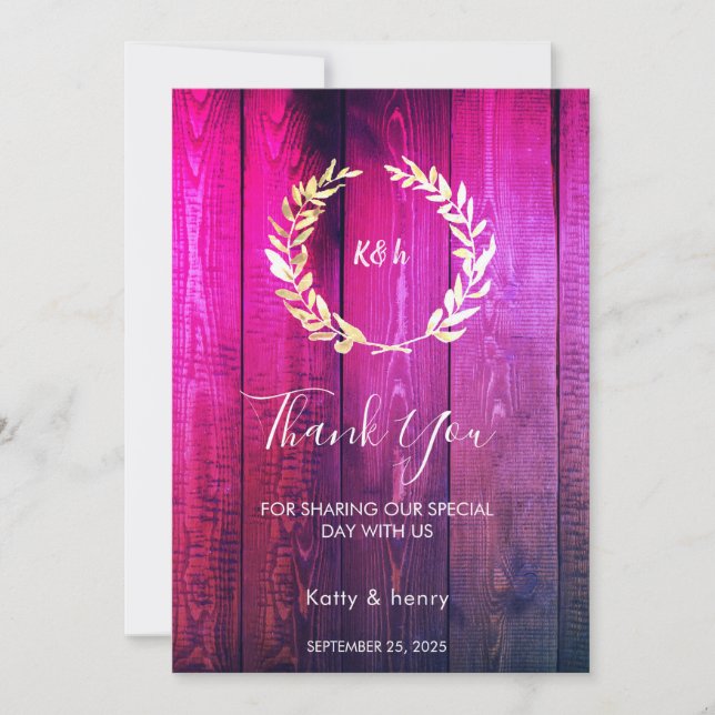 Rustik Guld Lager Bröllop Tacksamhetskort Inbjudningar (Framsida)