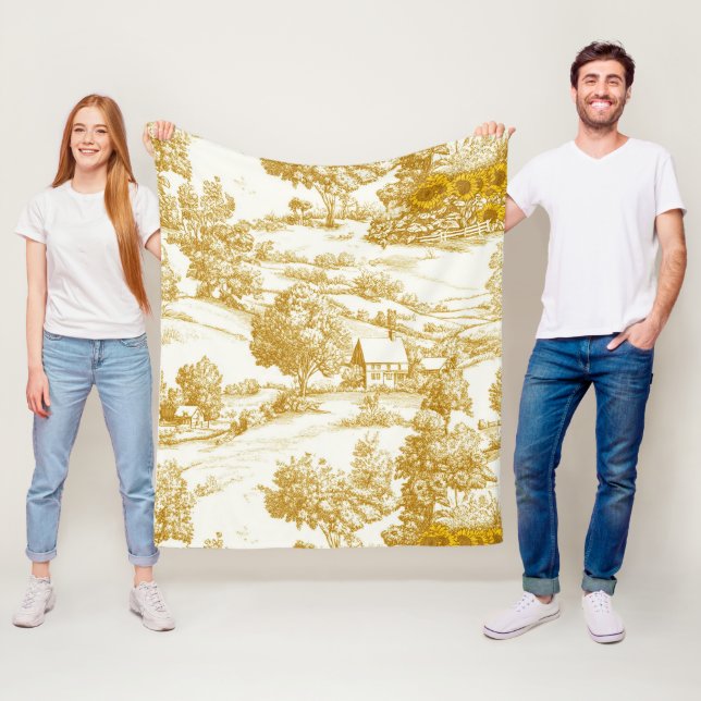 Rustik guld solros hem toile mönster fleecefilt (På plats)