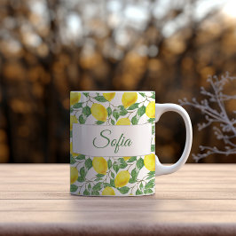 Rustik gult citron vattencolor mönster kaffemugg