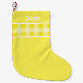 Rustik Gult Gingham plaid mönster eget namn Liten Julstrumpa