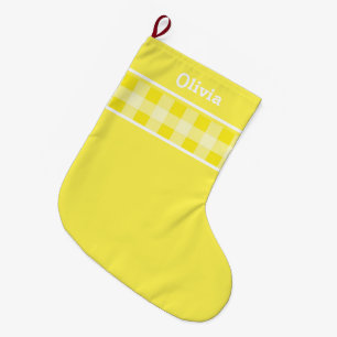 Rustik Gult Gingham plaid mönster eget namn Stor Julstrumpa