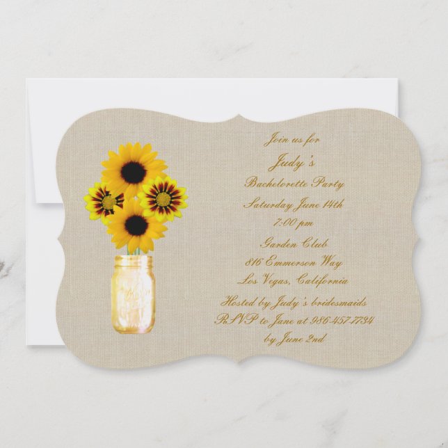Rustik Gult Mason Burk Bachelorette Party Inbjudan (Framsida)